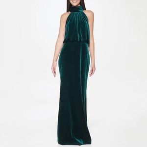 NWOT Eliza J Mock Neck Blouson Gown Emerald Green